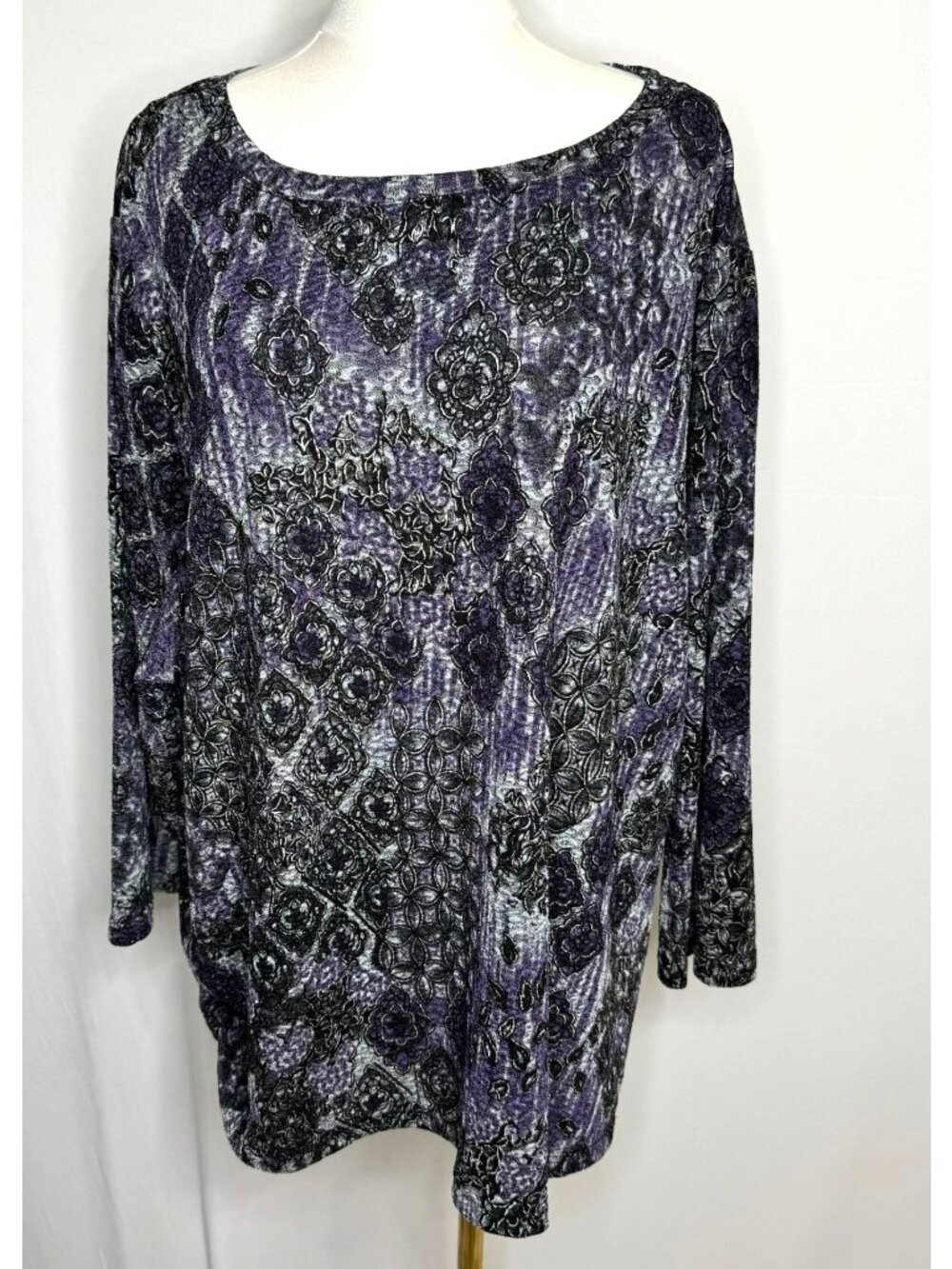 Koret Womens 3X Tunic Top Shirt Long Sleeves & Abstract Purple Black Pattern
